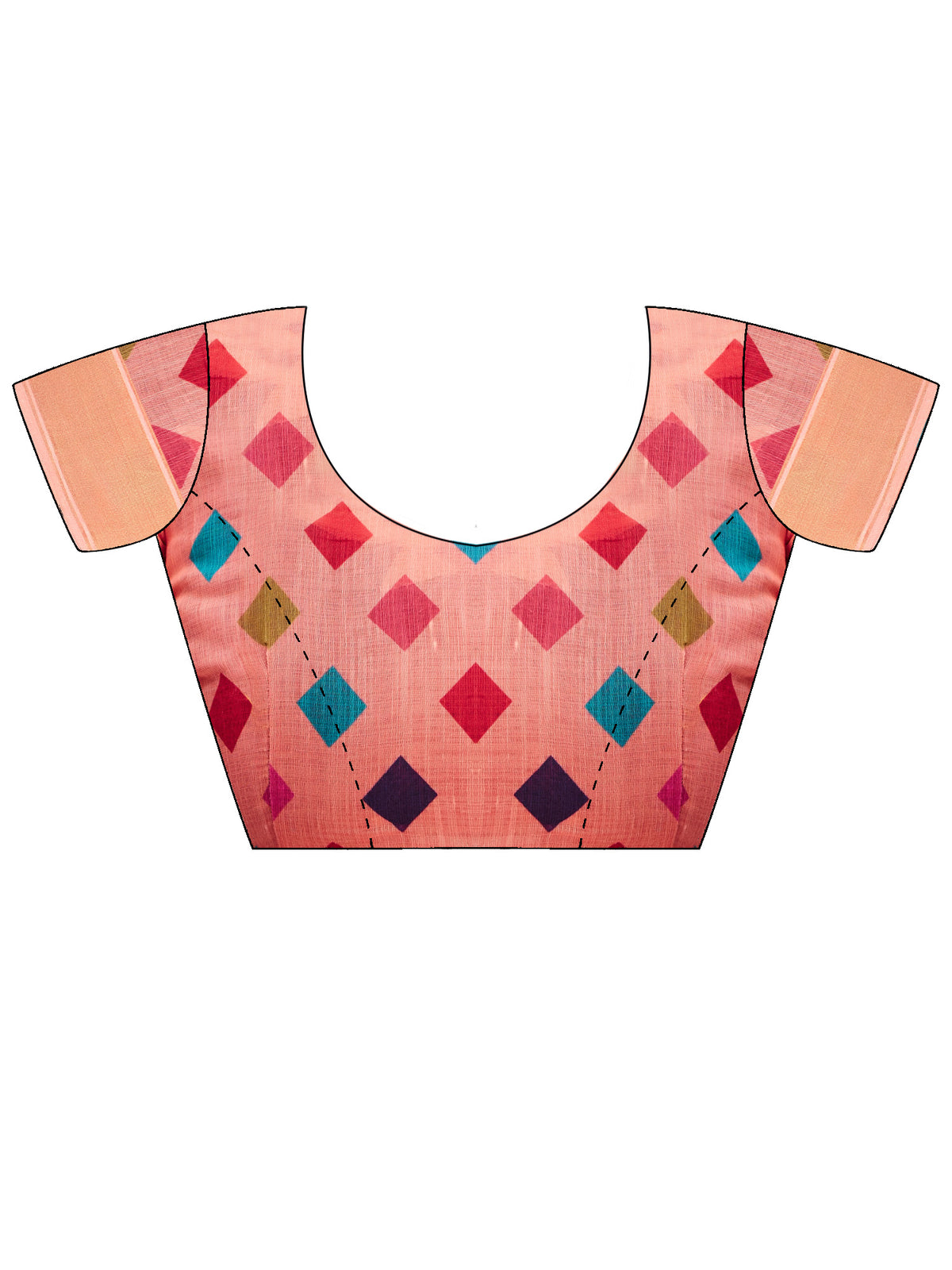 Unstitched peach linen blouse piece with geometric design