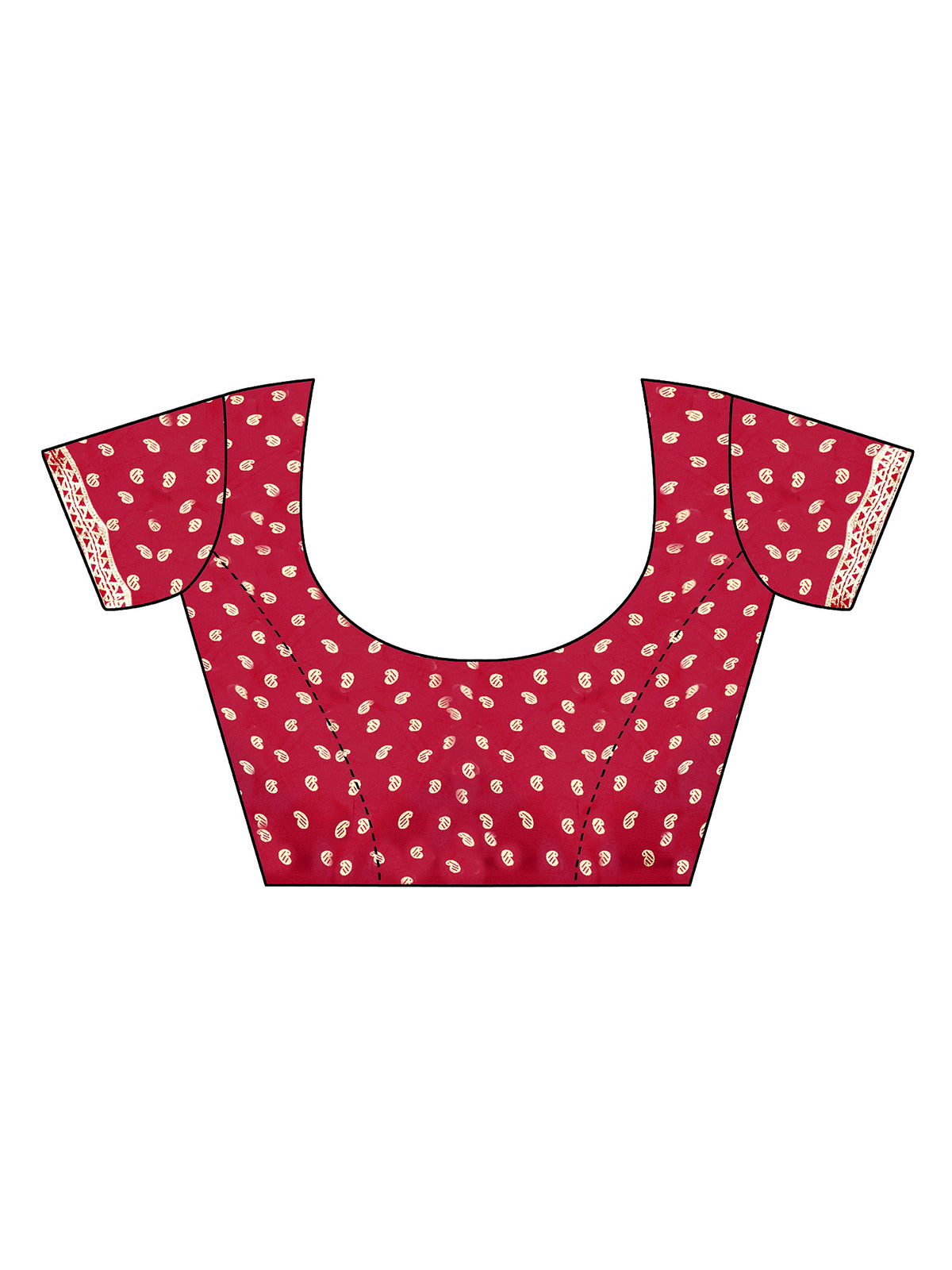 Unstitched red tussar silk blouse piece with foil design