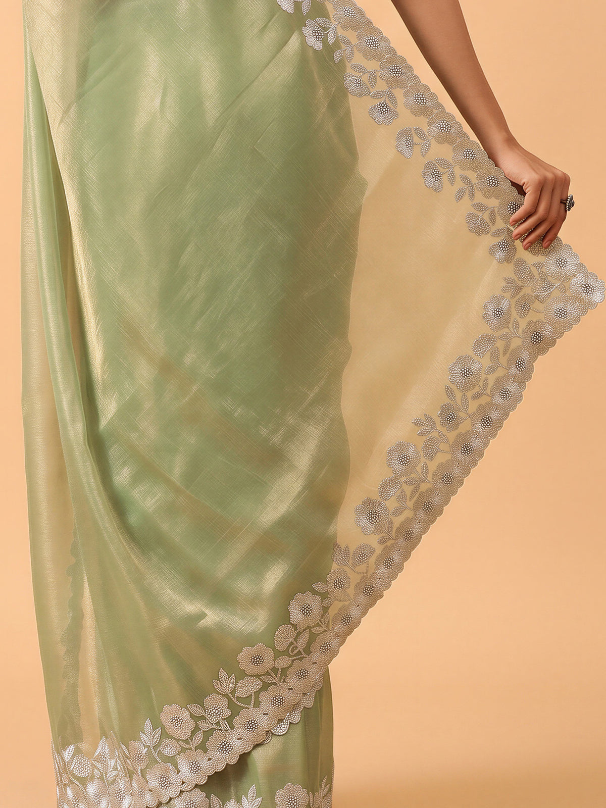 Light Green Chiffon saree – detail view 5
