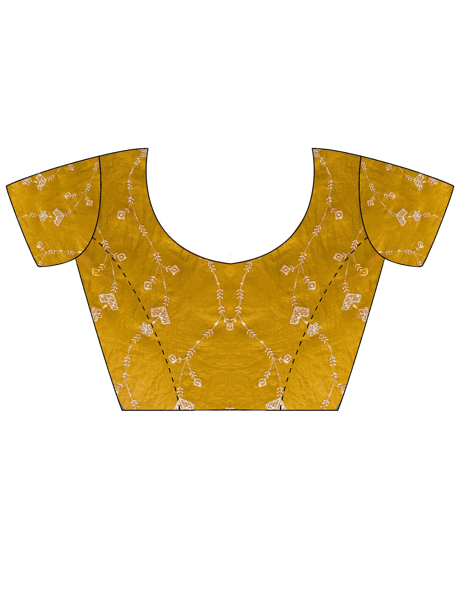 Unstitched mustard tissue blouse piece with embellished design