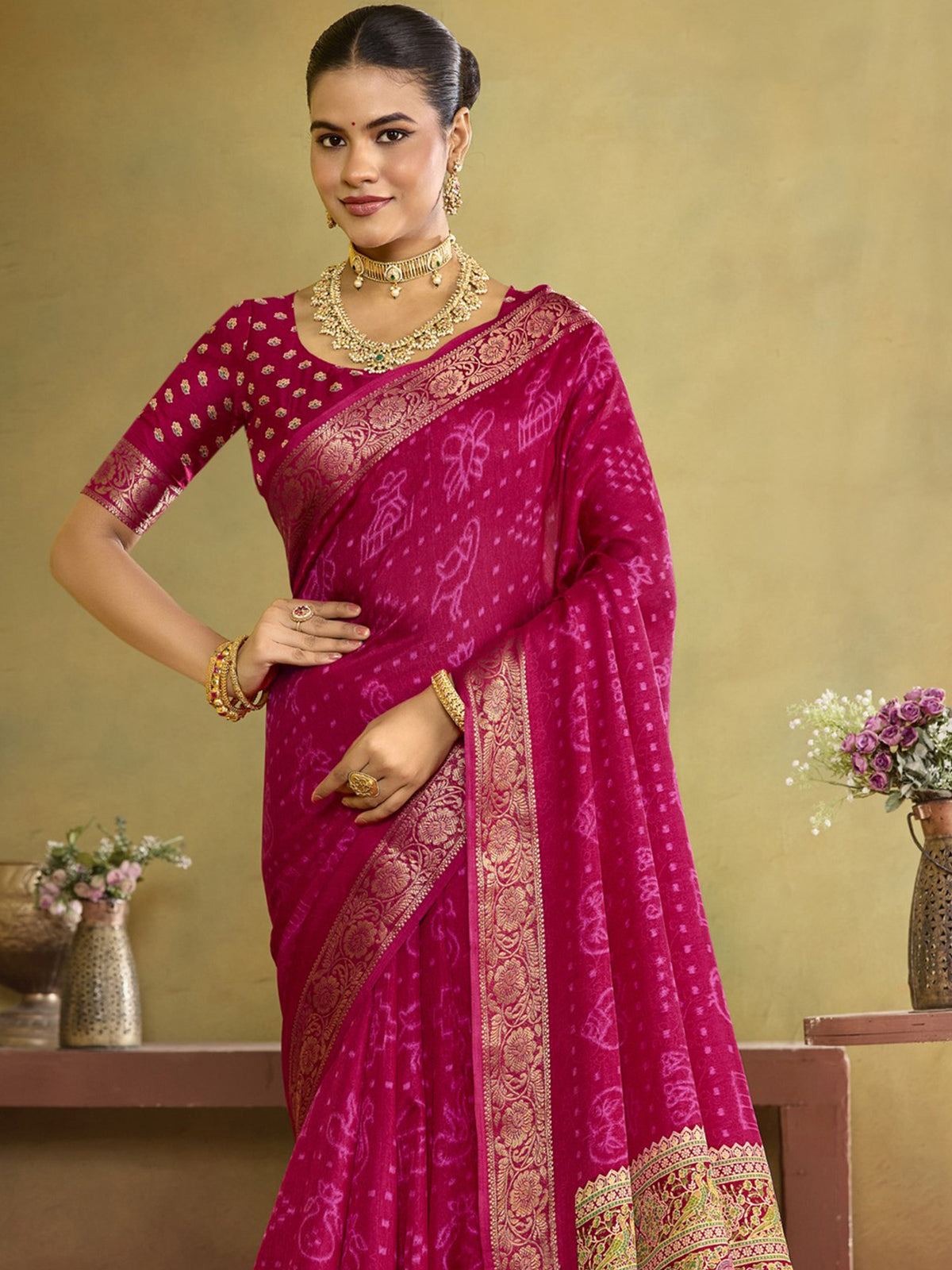 Pink tussar silk saree view 5