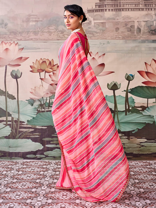 Pink Georgette saree – detail view 1