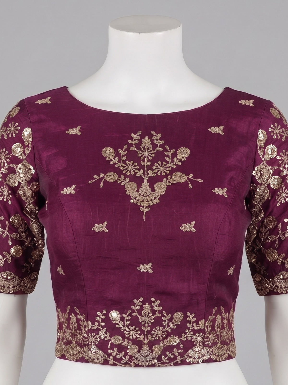 Burgundy Tissue saree – detail view 3