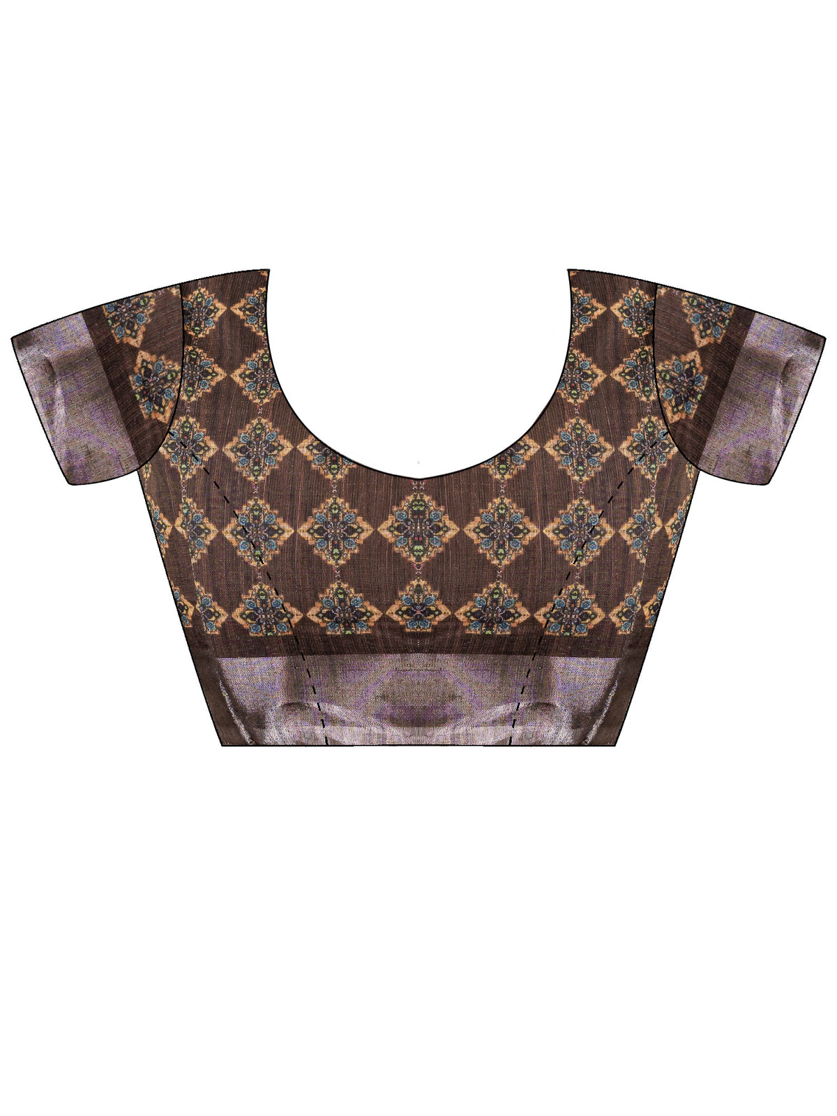 Unstitched brown linen blouse piece with ethnic motif design