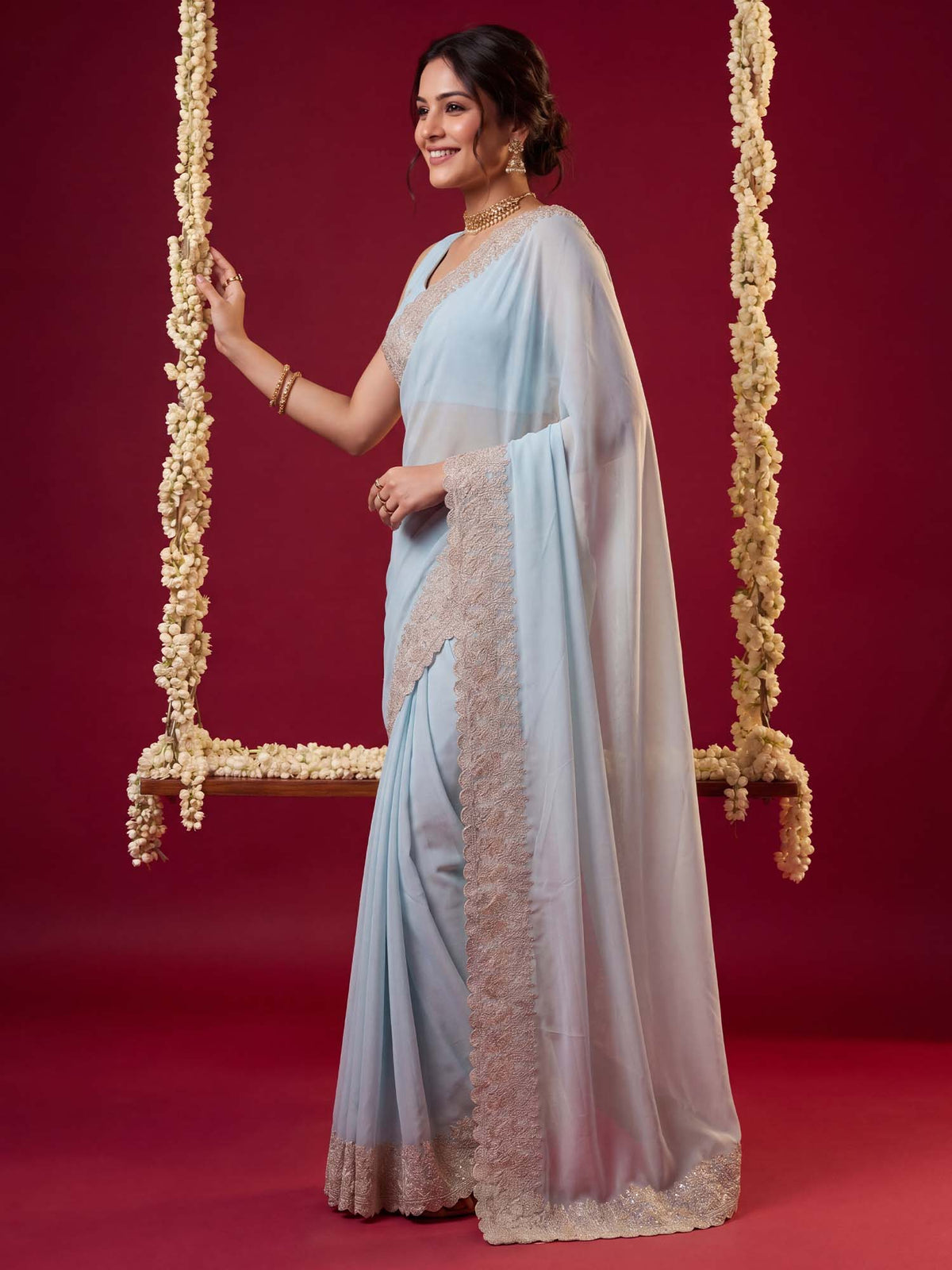 Light Blue Georgette saree – detail view 2