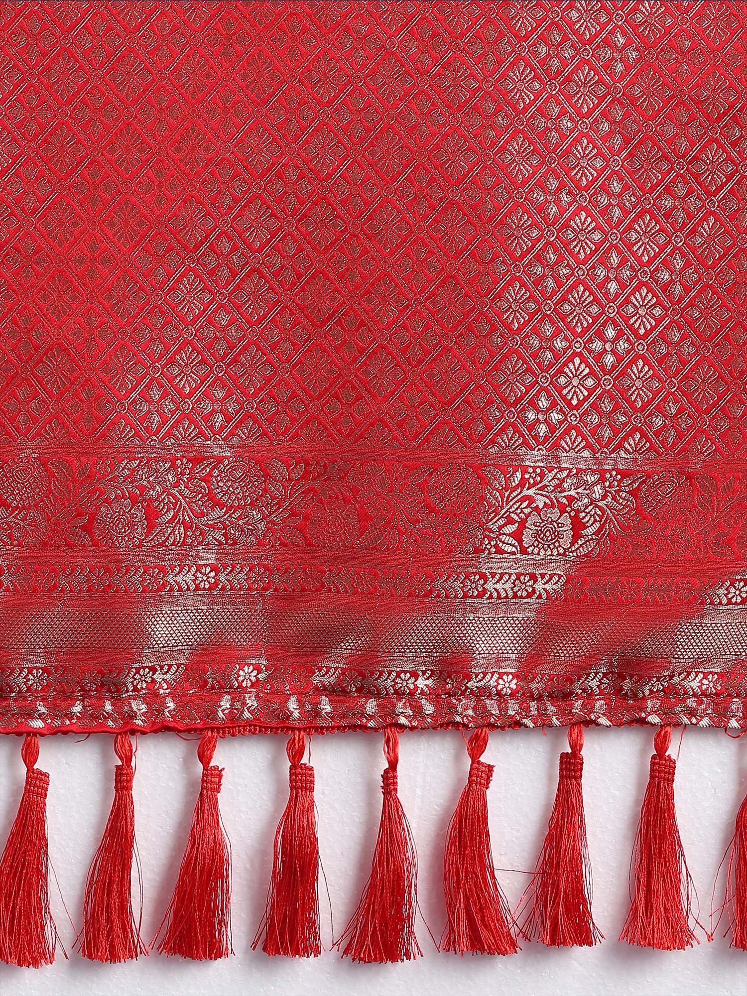 Red Satin Silk saree – detail view 5