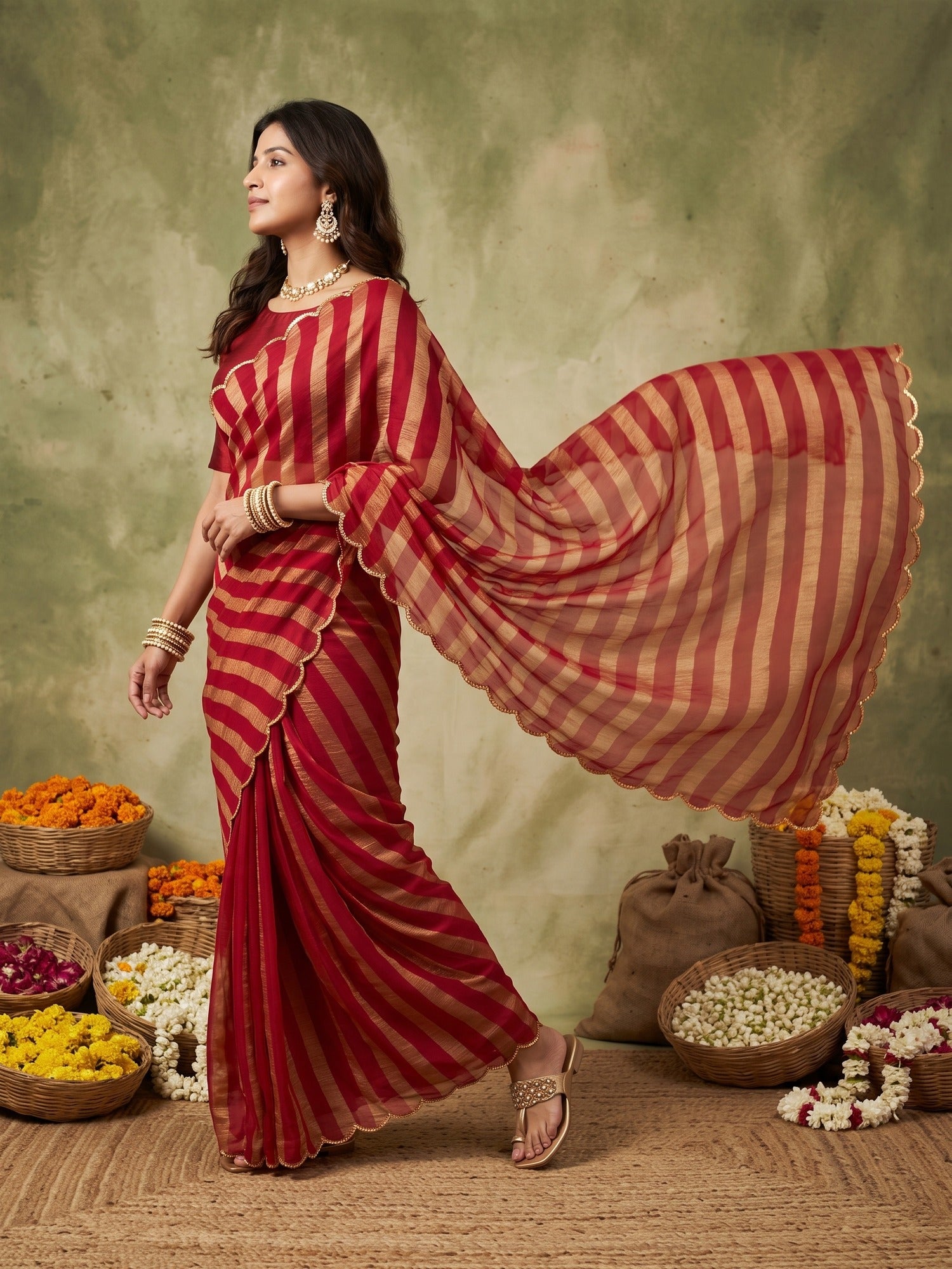 Red Paper Silk saree – detail view 4