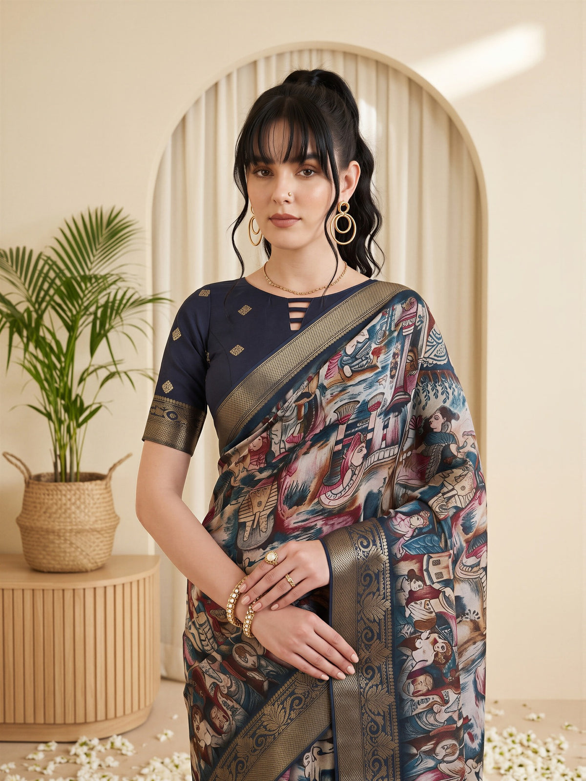 Navy Blue Viscose Silk saree – detail view 4