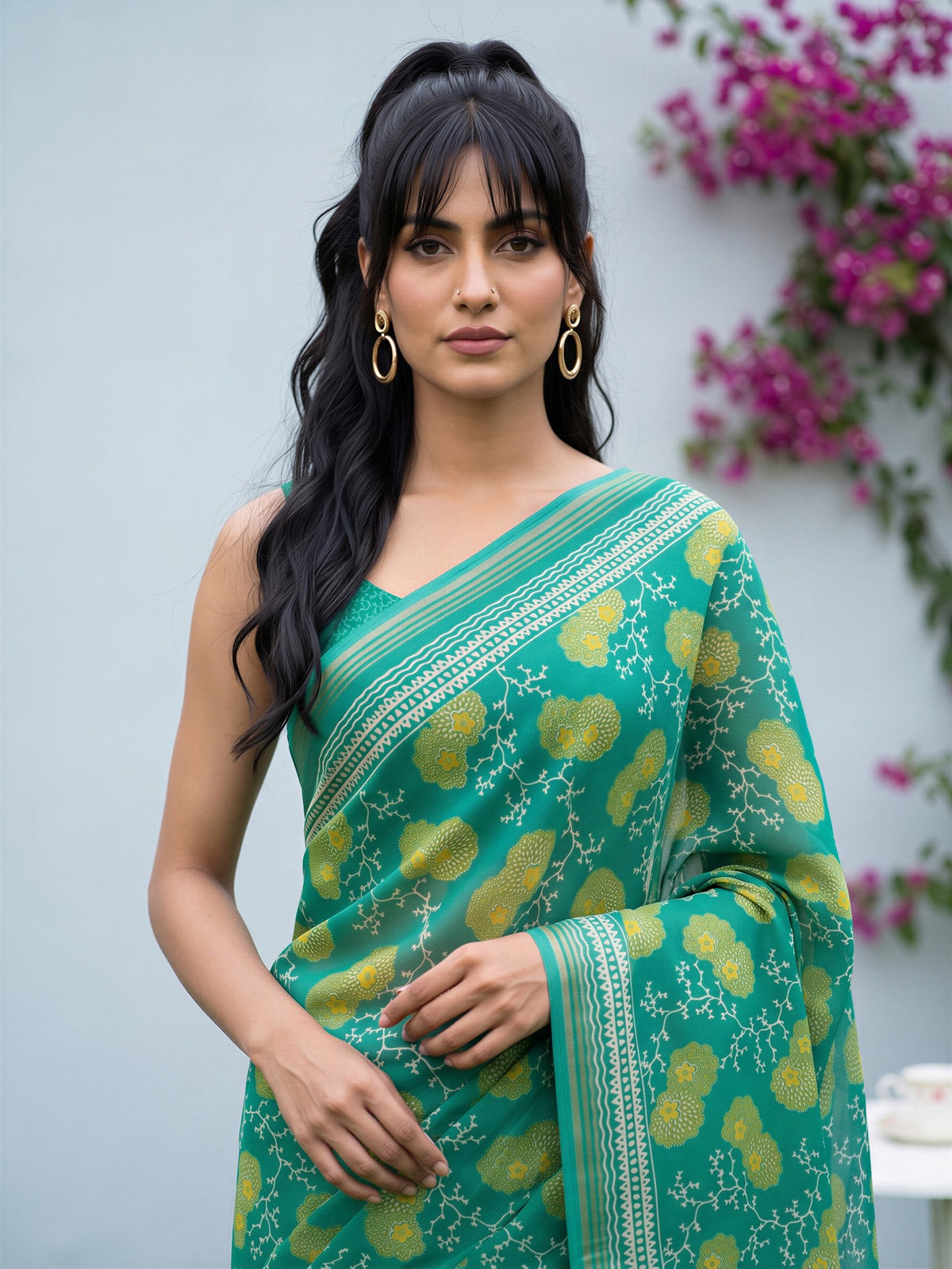 Teal Green Crepe saree – detail view 4