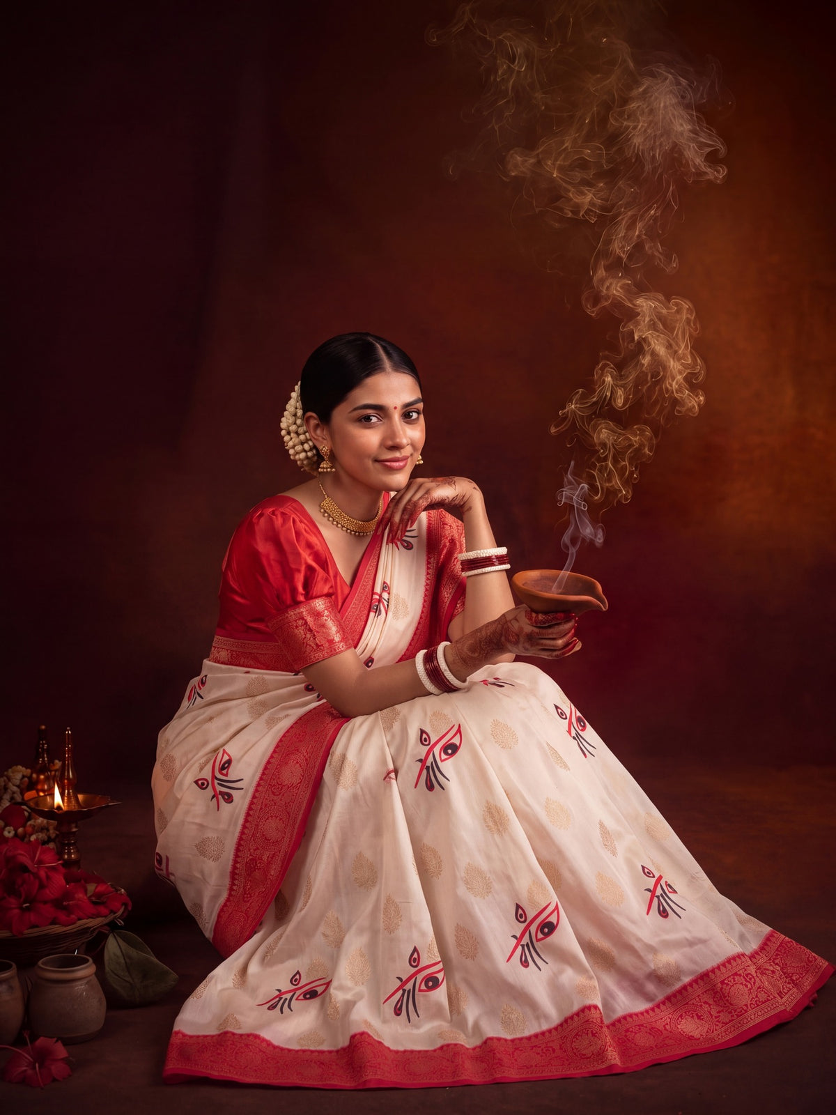 Off White Satin Silk saree – detail view 4
