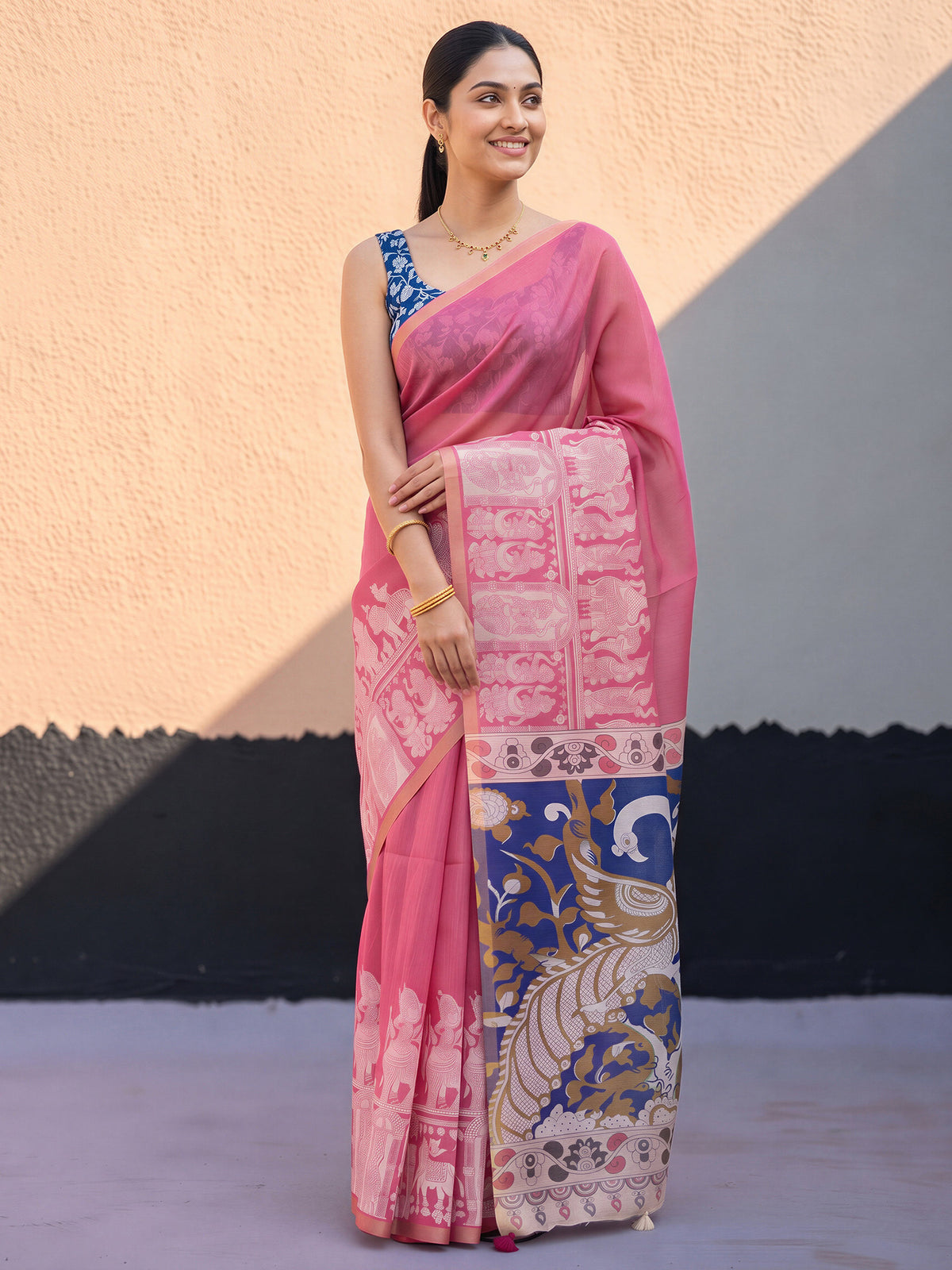 Pink Cotton Blend saree – detail view 2