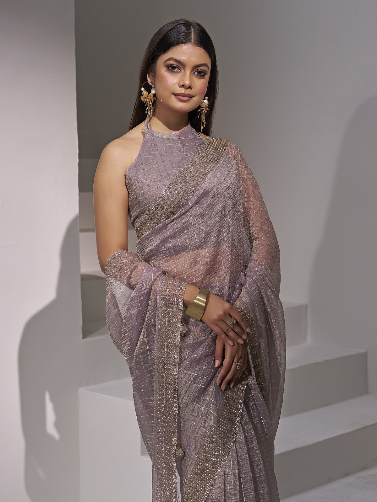 Lavender organza saree view 2