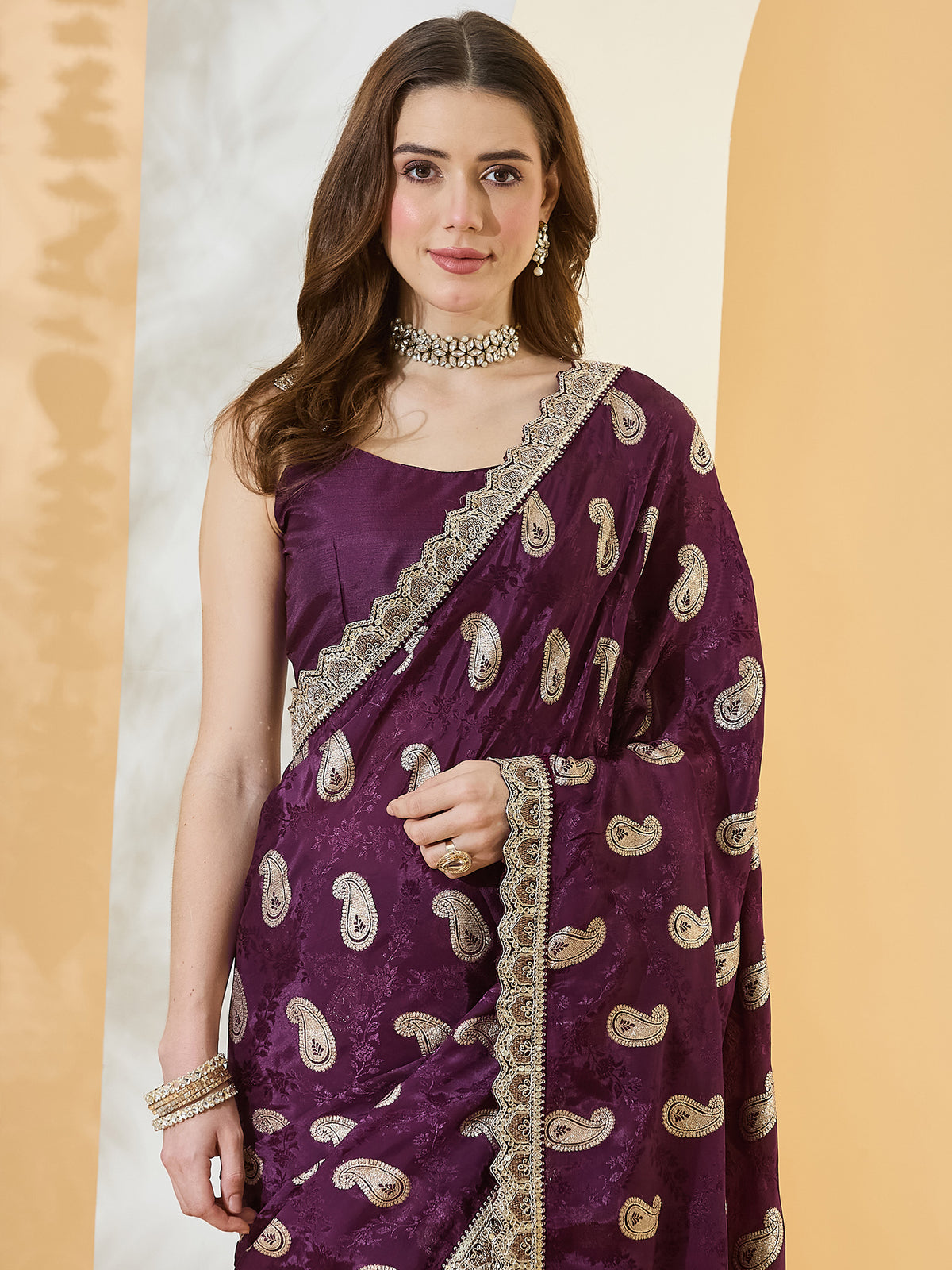 Purple Viscose Silk saree – detail view 4