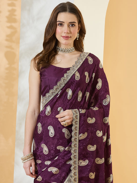 Purple Viscose Silk saree – detail view 4