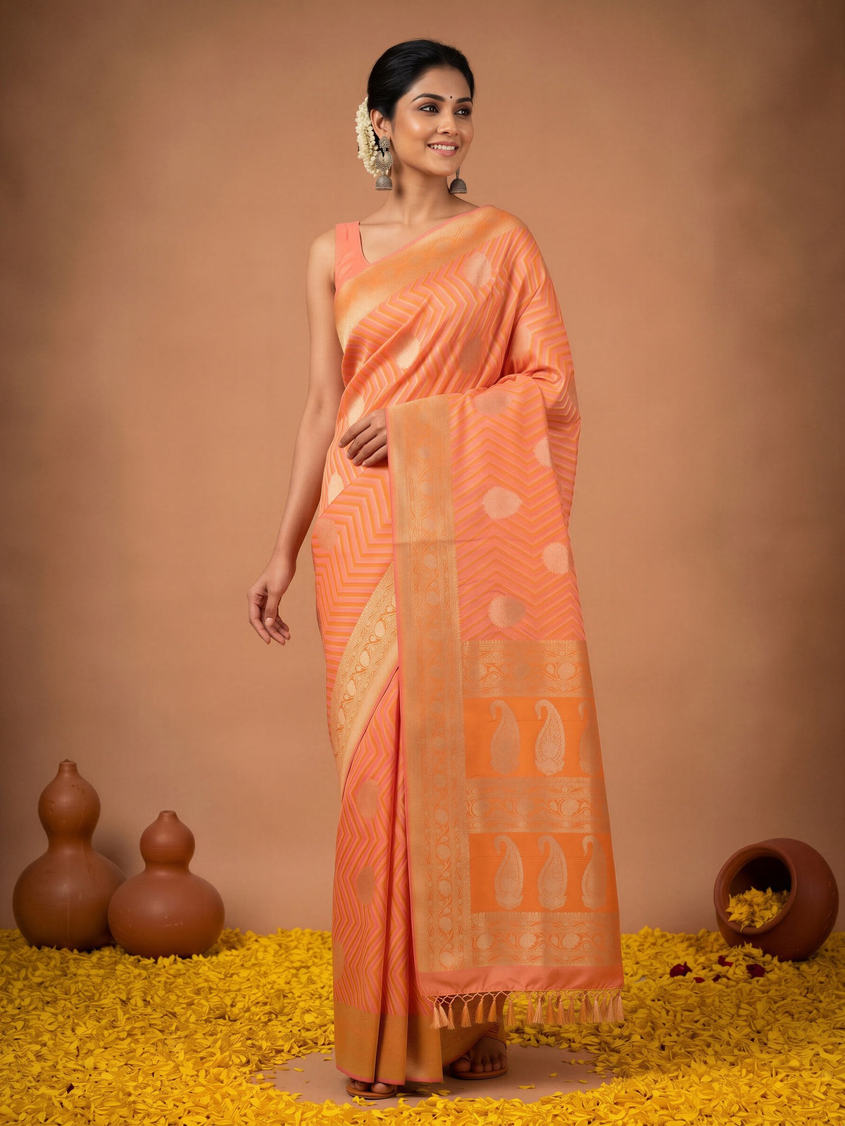 Peach Silk Blend saree – detail view 3