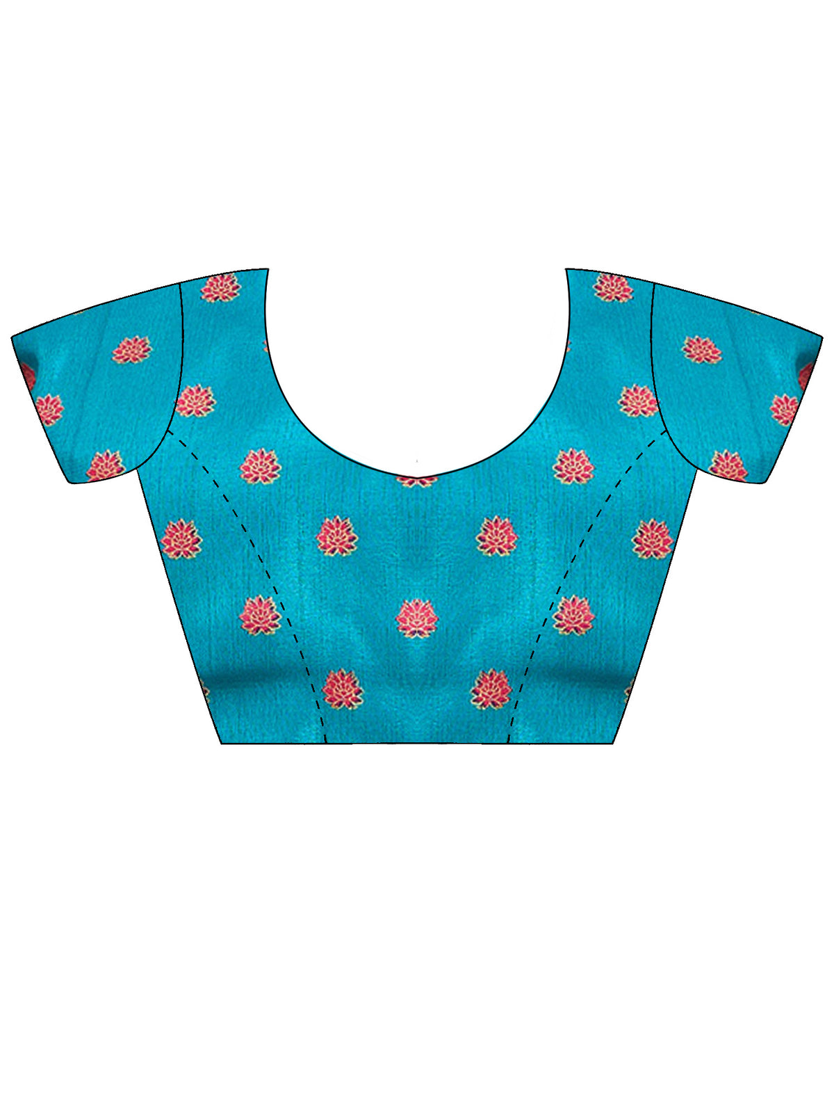 Unstitched light blue silk blend blouse piece with ethnic motif design