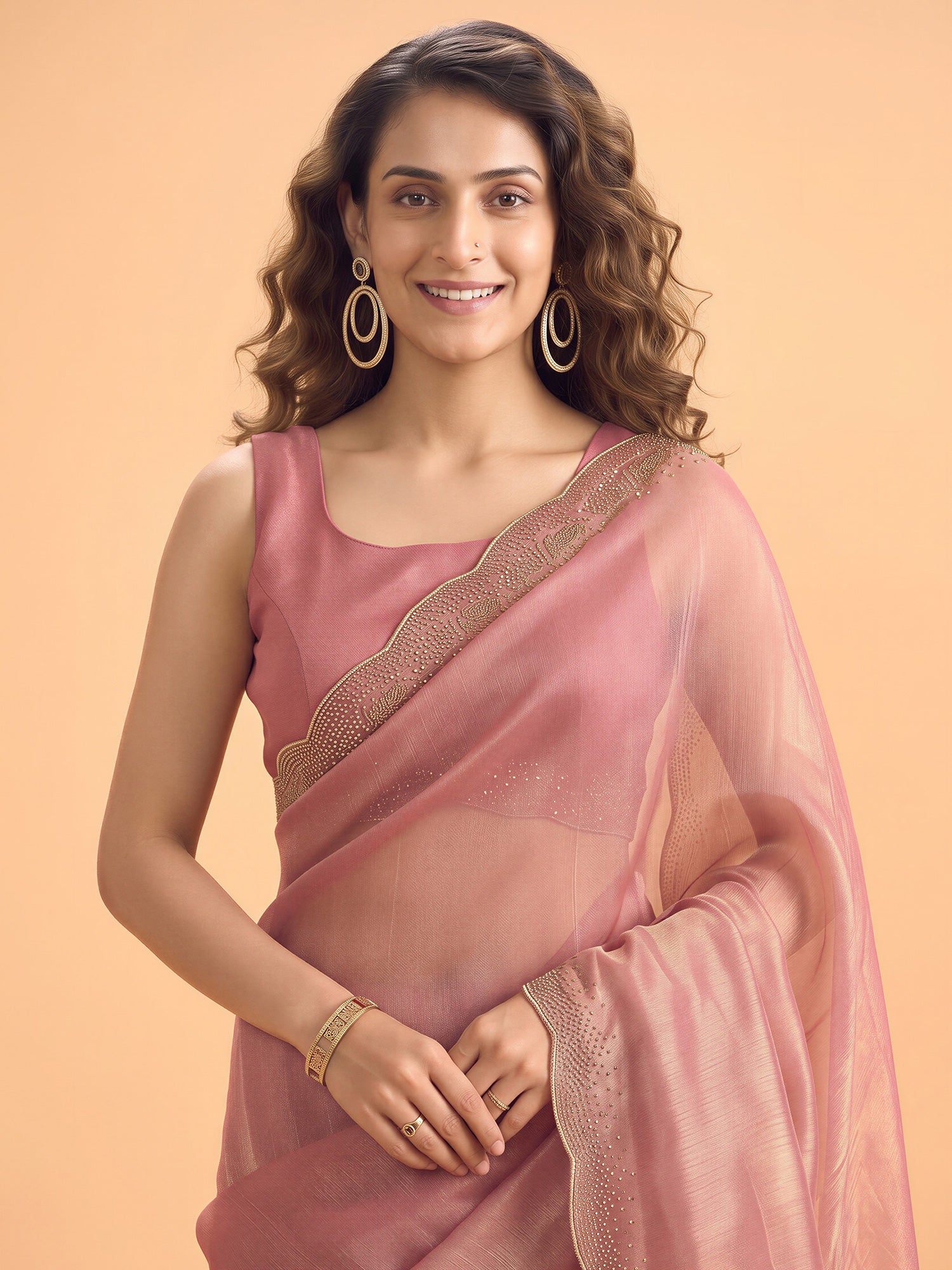 Pink Satin Silk saree – detail view 4