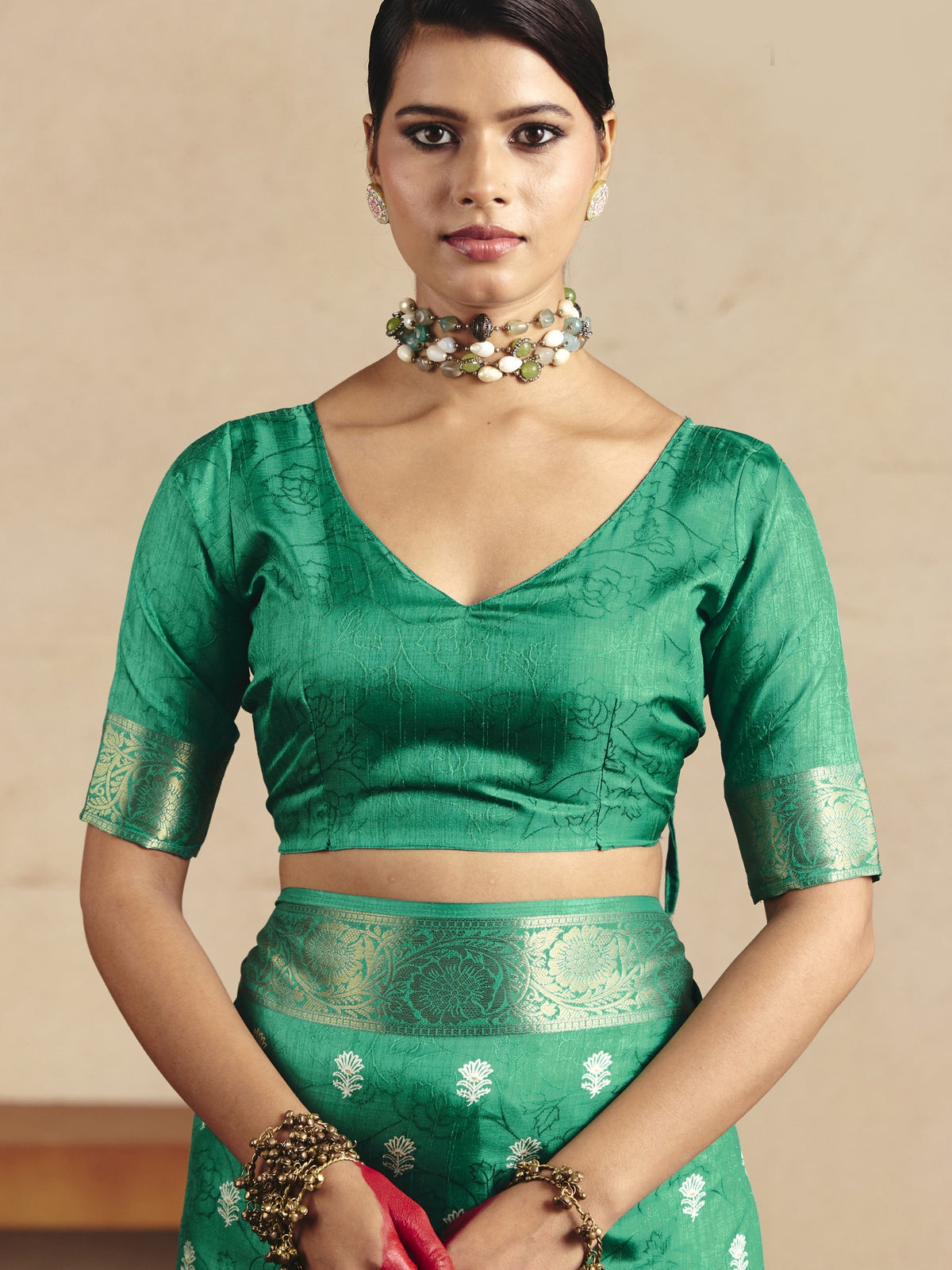 Teal Green Tussar Silk saree – detail view 4