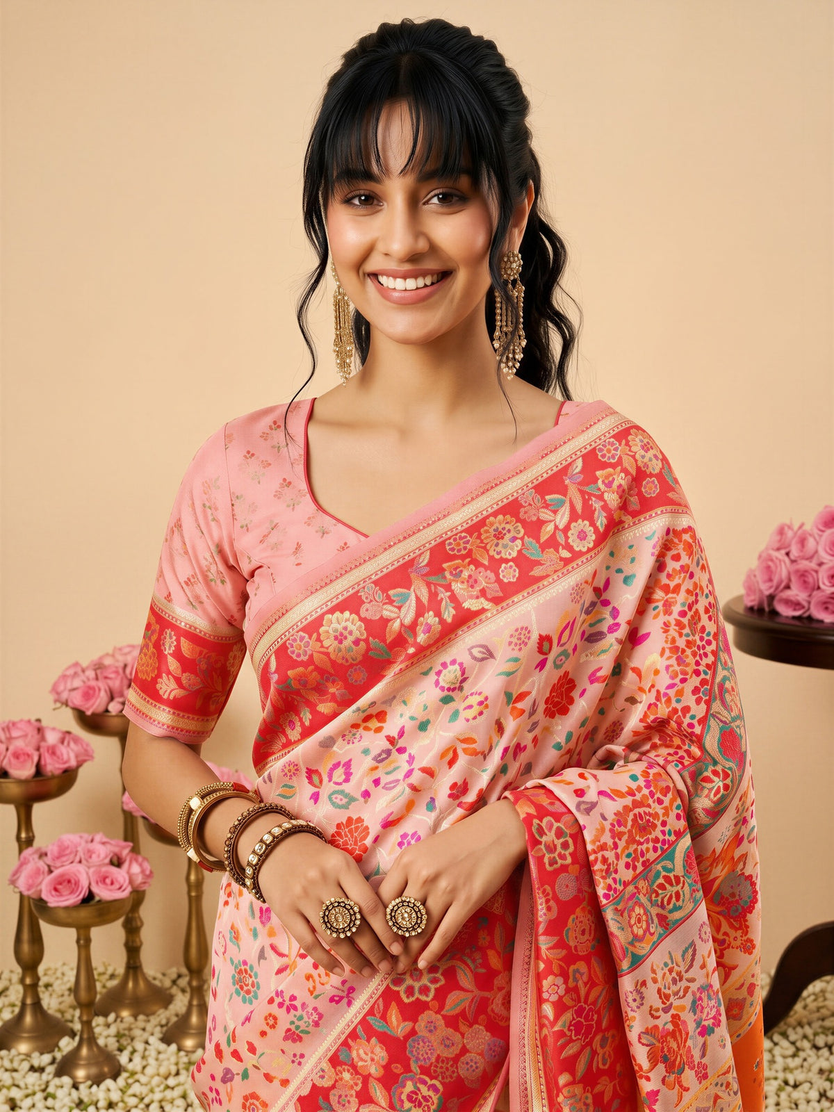 Pink Cotton Silk saree – detail view 4
