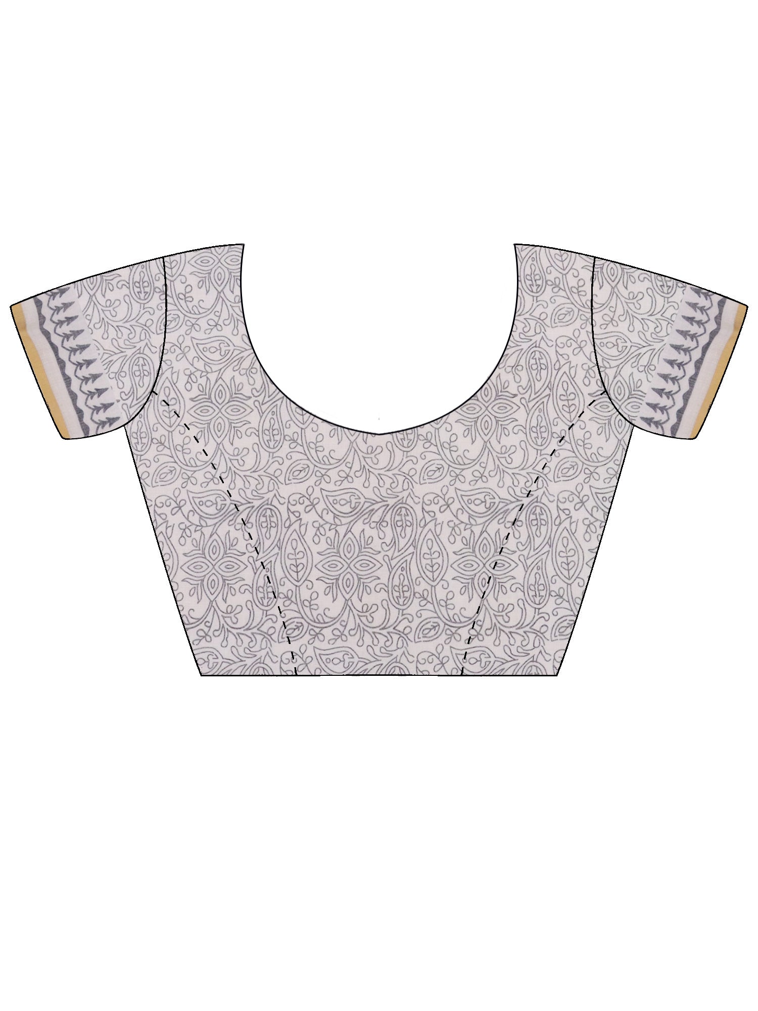Unstitched off white cotton linen blouse piece with traditional prints design