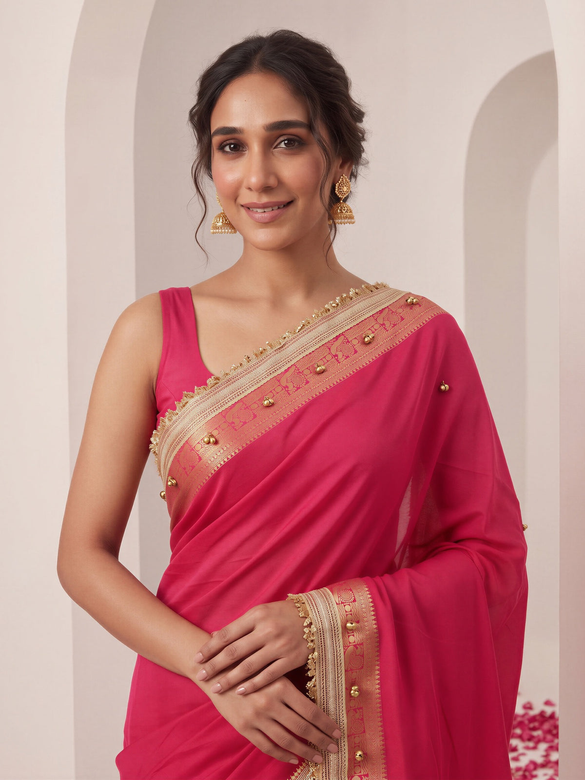 Pink soft silk saree view 4