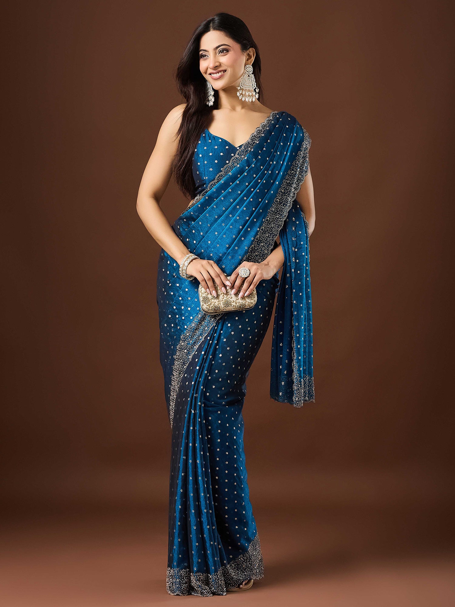 Teal Blue Silk Blend saree – detail view 3