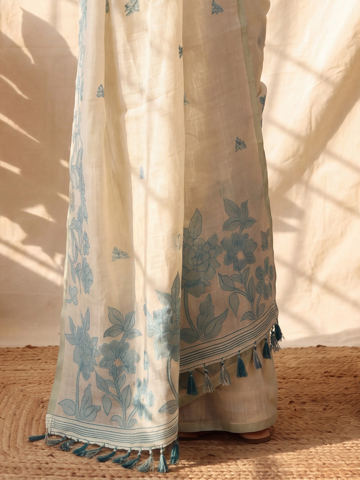 Cream Chanderi Cotton saree – detail view 5