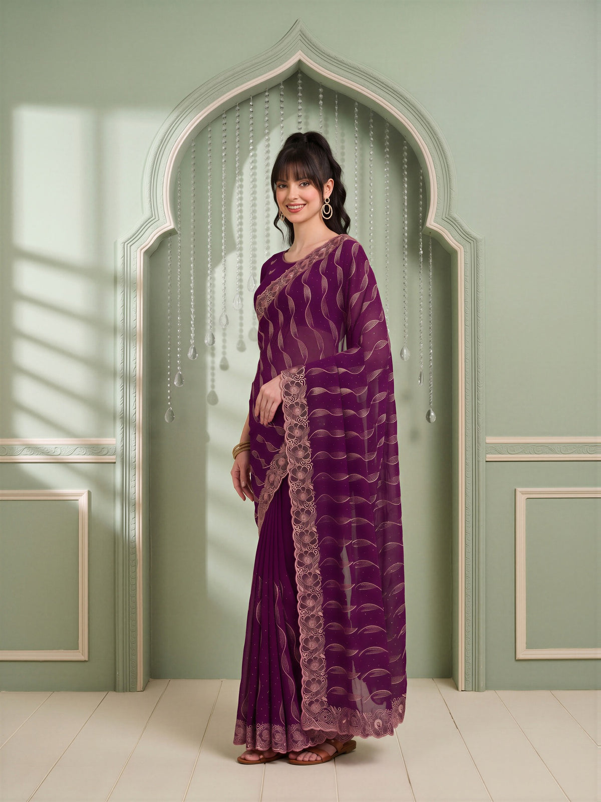 Purple Pure Georgette saree – detail view 2