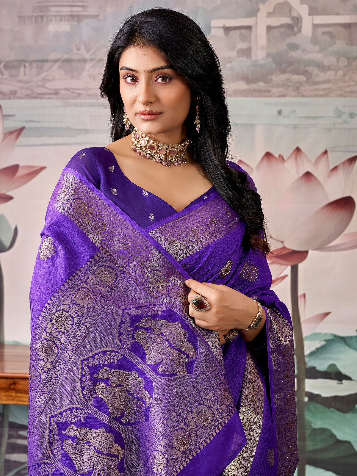 Purple Georgette saree – detail view 3