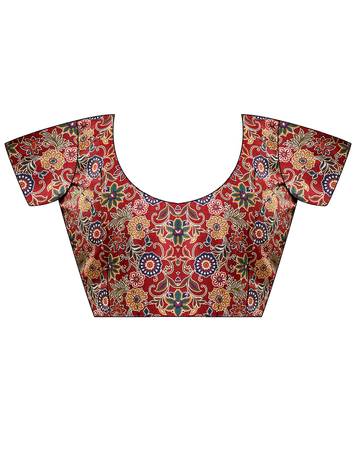 Unstitched maroon cotton blend blouse piece with botanical design