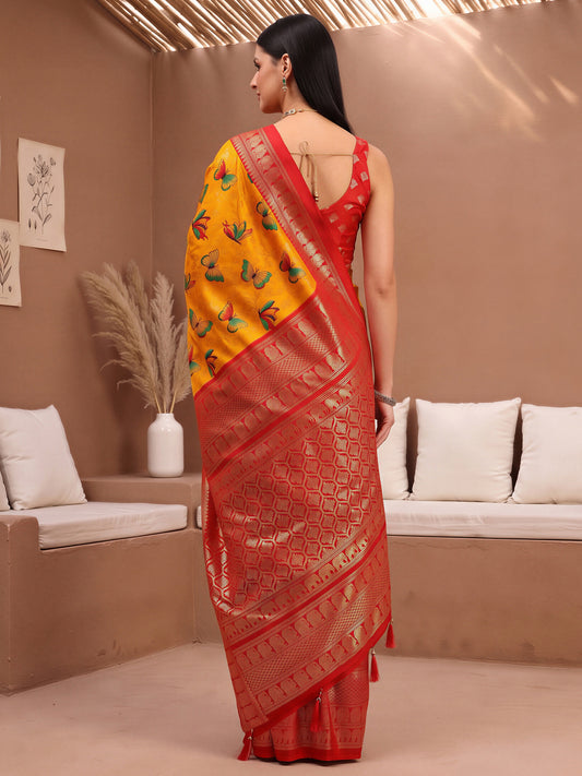 Orange Cotton Blend saree – detail view 1