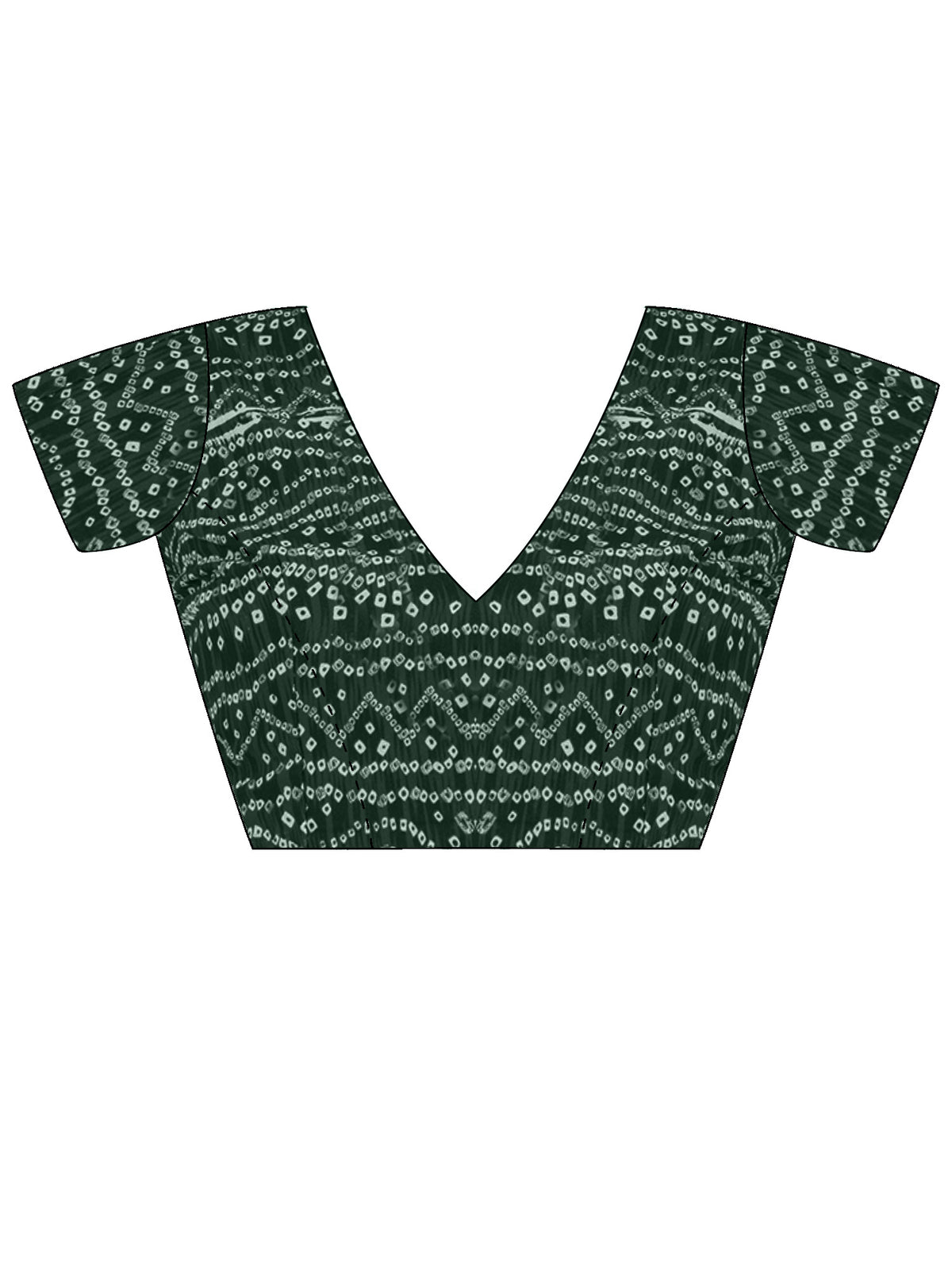 Unstitched green vichitra silk blouse piece with bandhani design