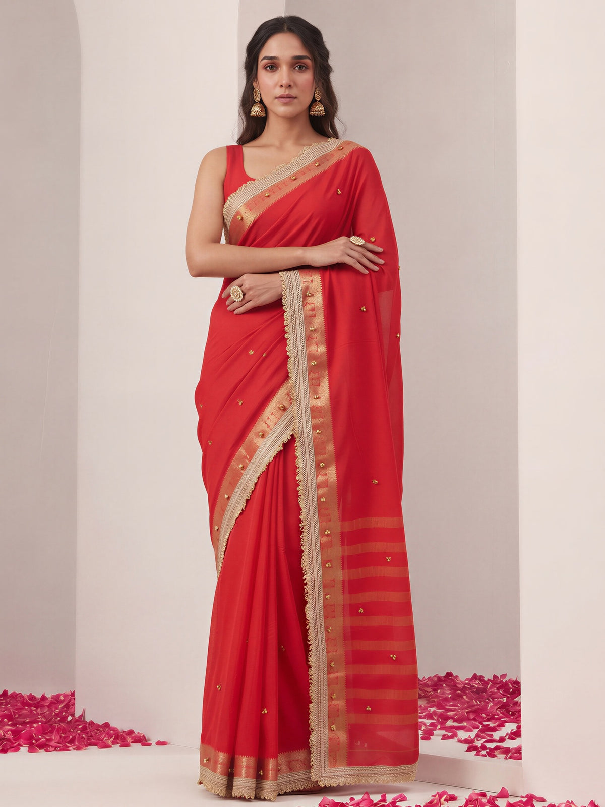 Red soft silk saree view 3