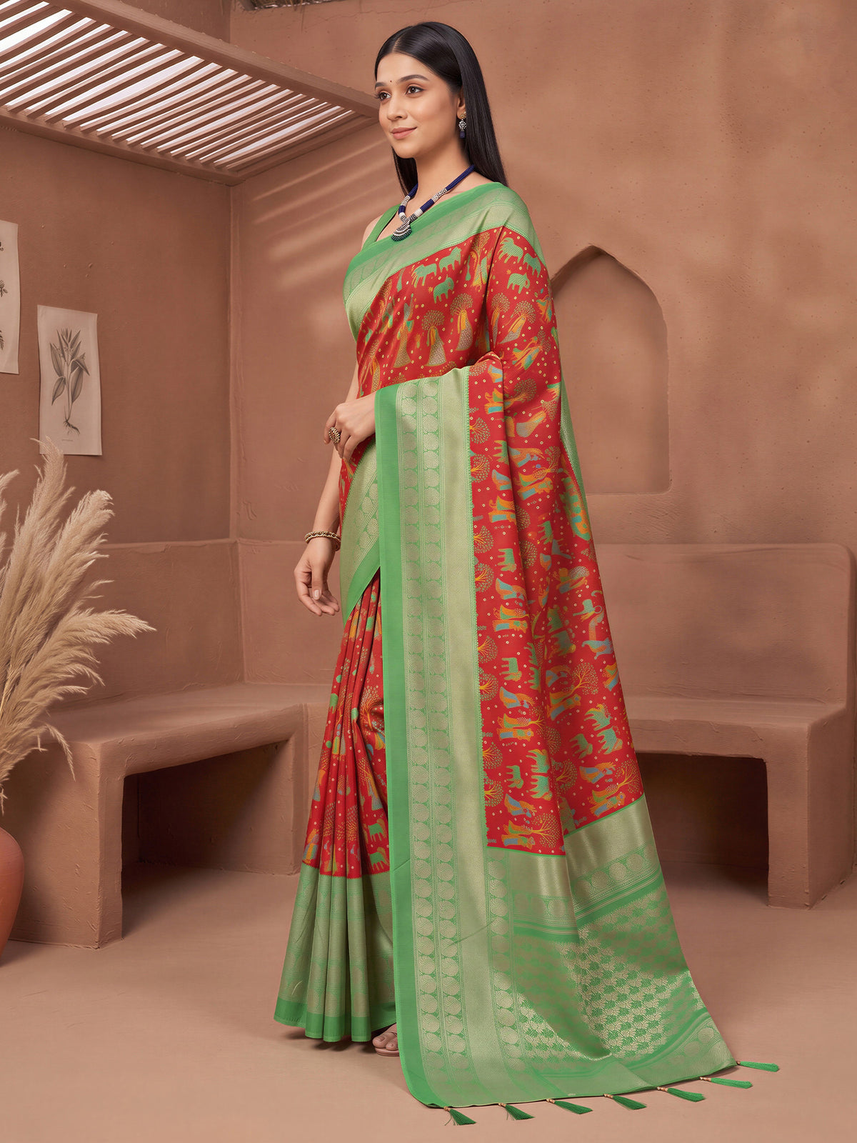 Red Cotton Blend saree – detail view 2