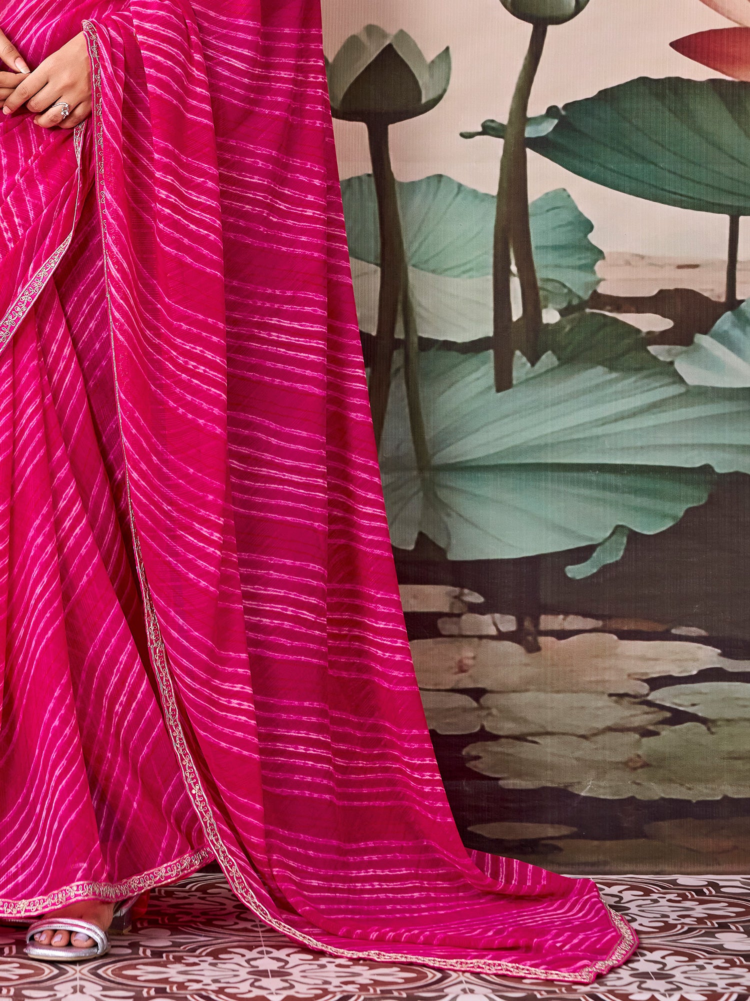 Pink Georgette saree – detail view 4