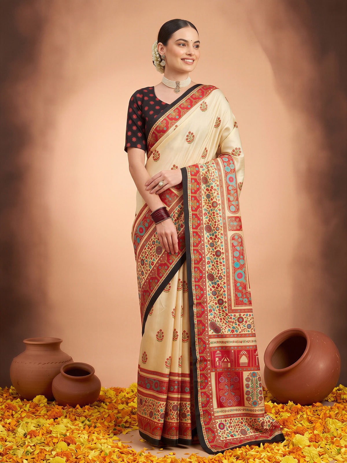 Cream Silk Blend saree – detail view 2