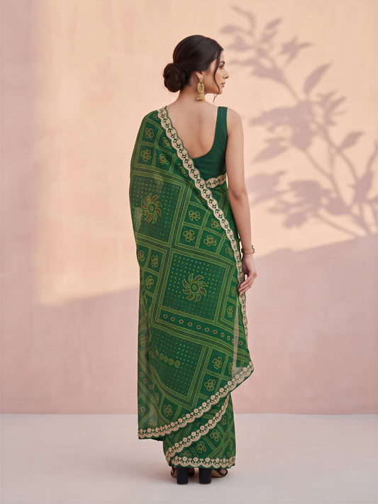 Green Georgette saree – detail view 1