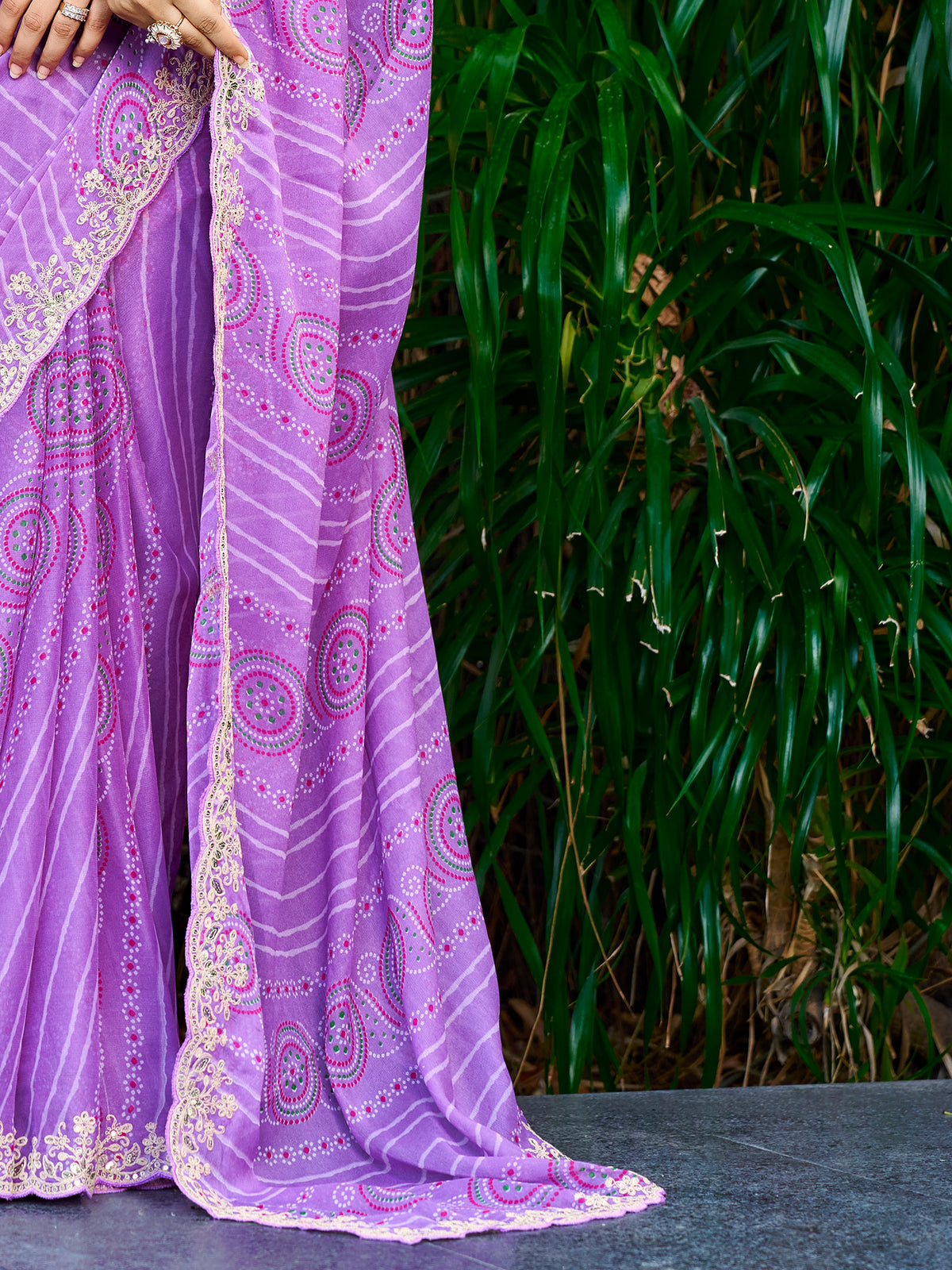 Lavender Georgette saree – detail view 4