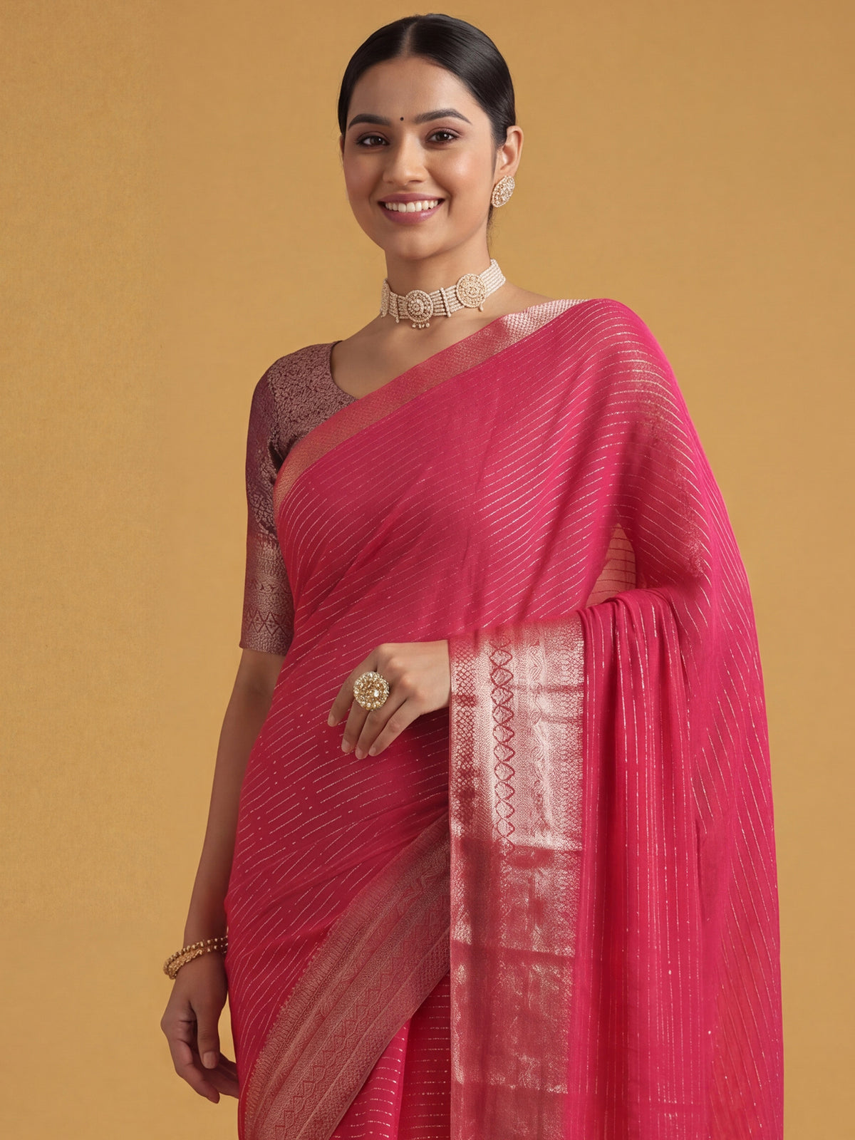 Pink Chiffon saree – detail view 4