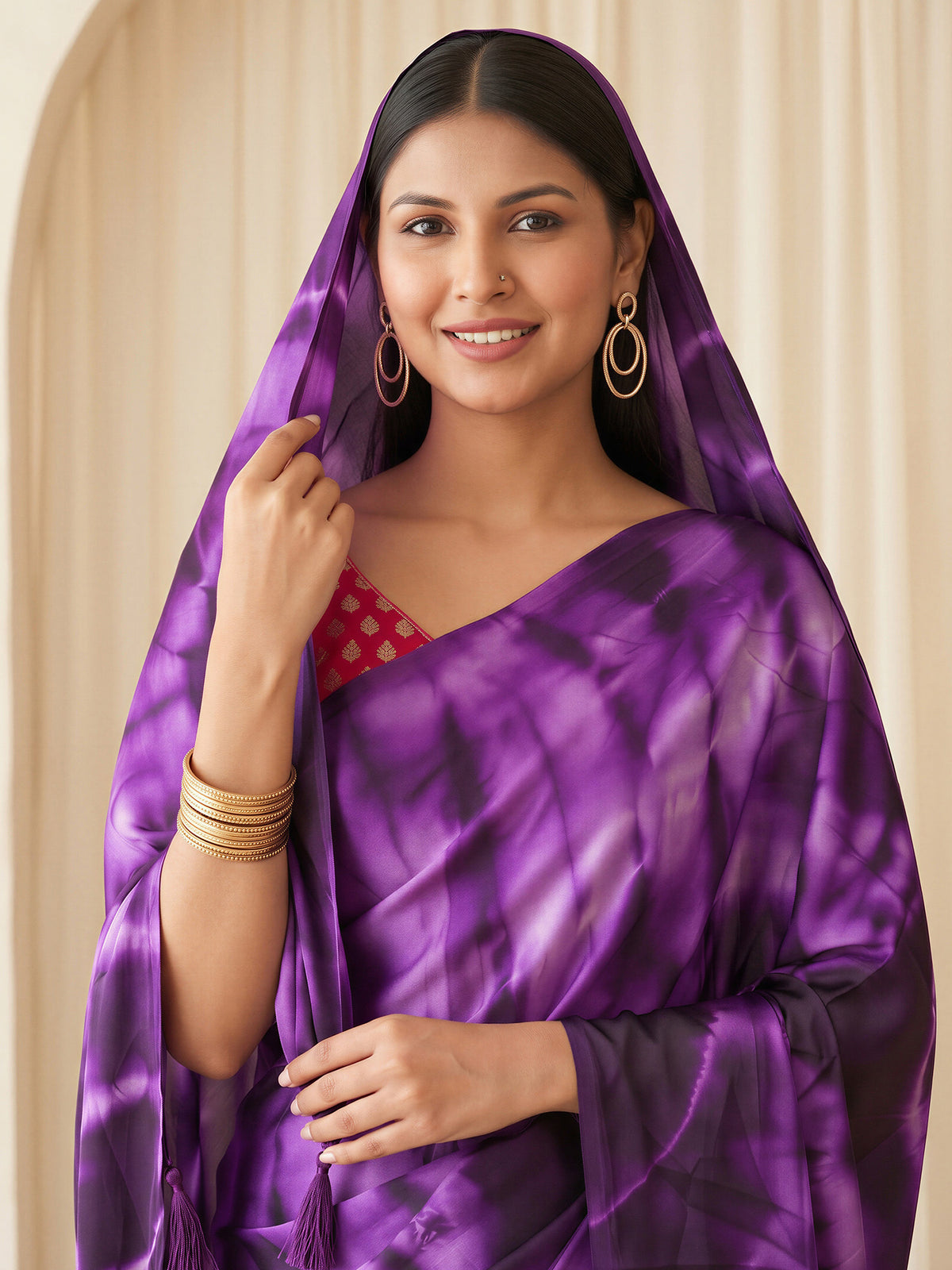 Purple Satin Silk saree – detail view 4