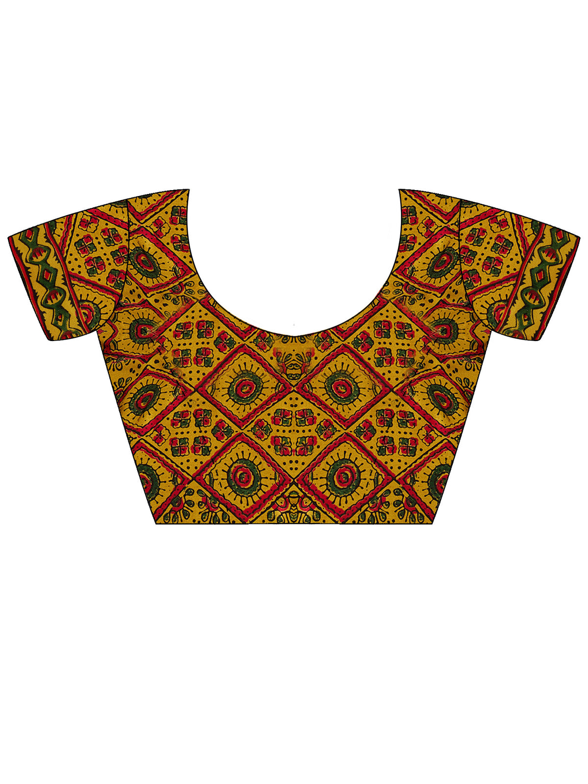Unstitched mustard pure crepe blouse piece with ajrak design