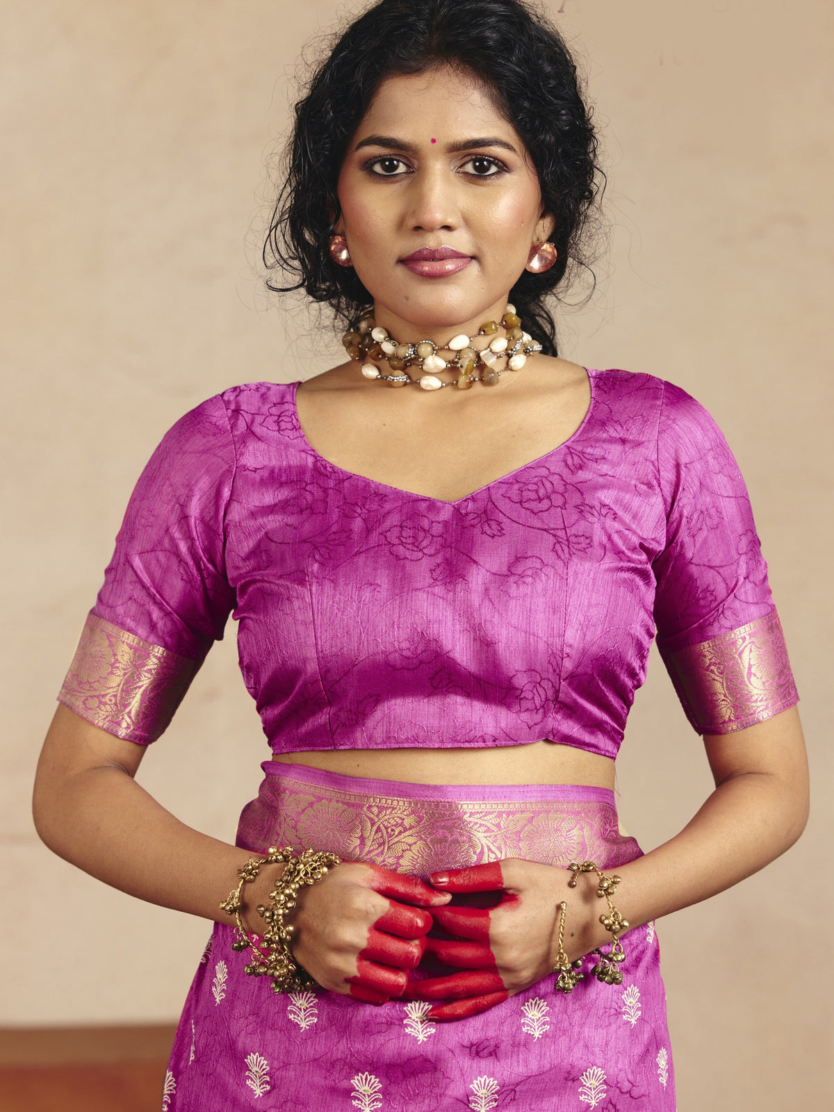 Pink Tussar Silk saree – detail view 4