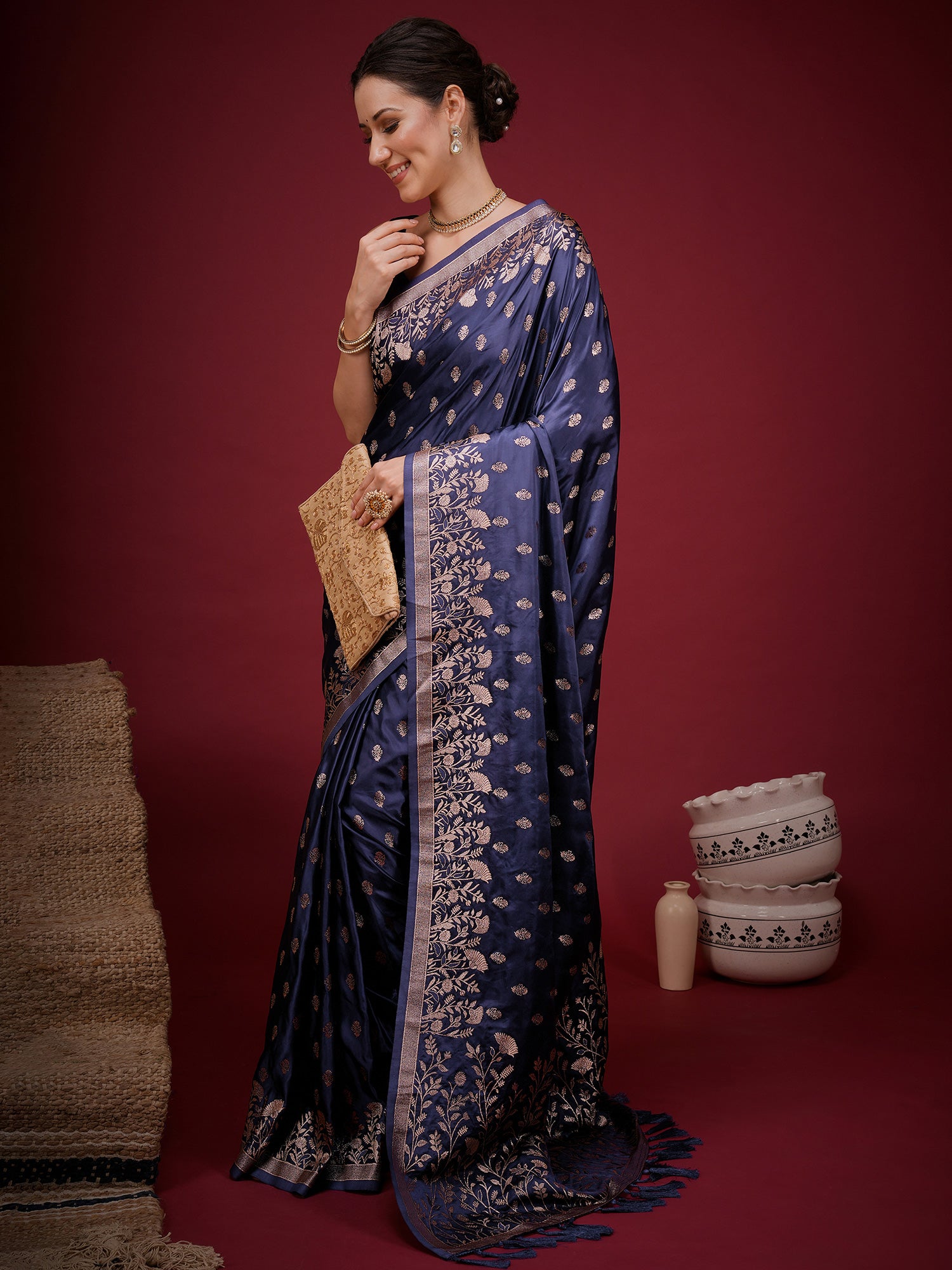 Navy Blue Silk Blend saree – detail view 2