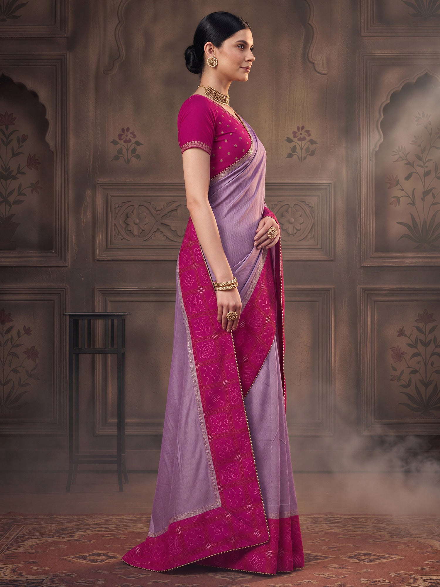 Lavender Vichitra Silk saree – detail view 2