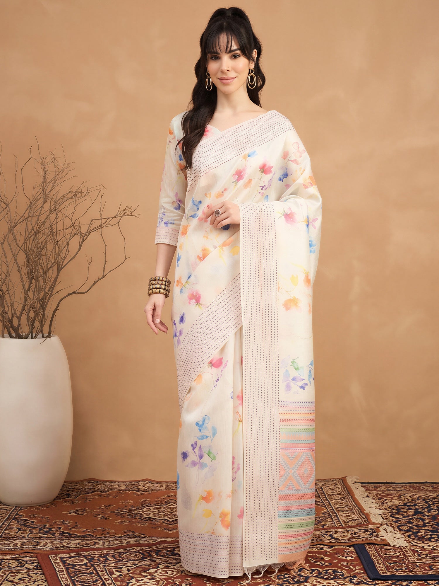 Off White Silk Cotton saree – detail view 2