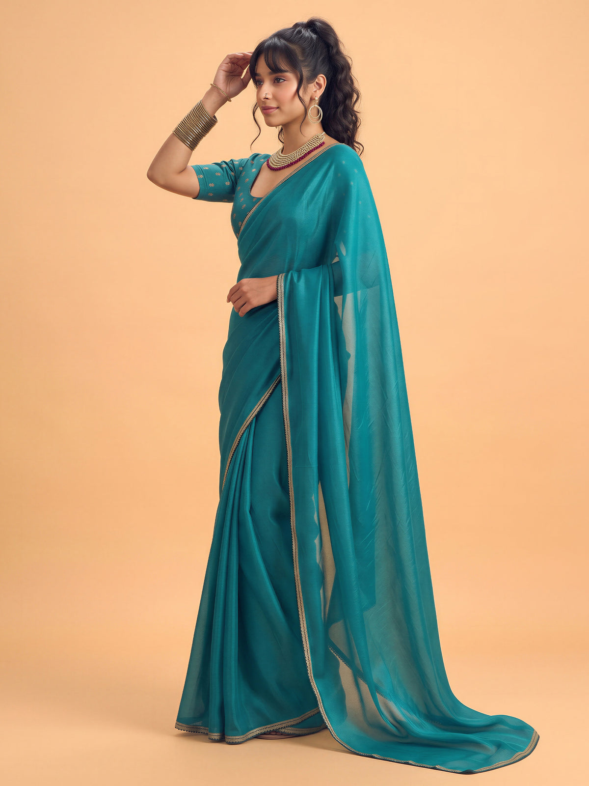 Teal Blue Silk saree – detail view 2