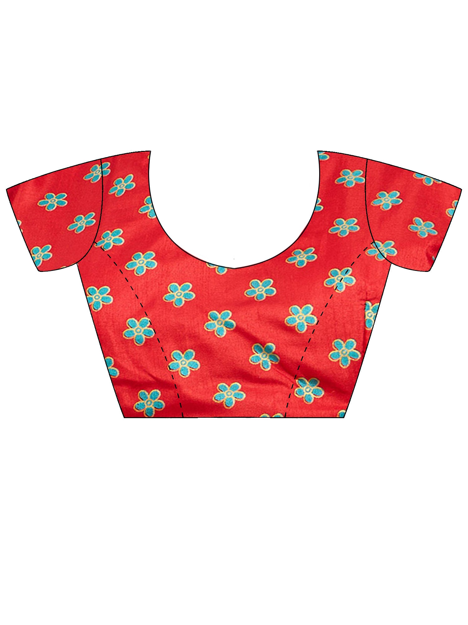 Unstitched red silk blend blouse piece with ethnic motif design