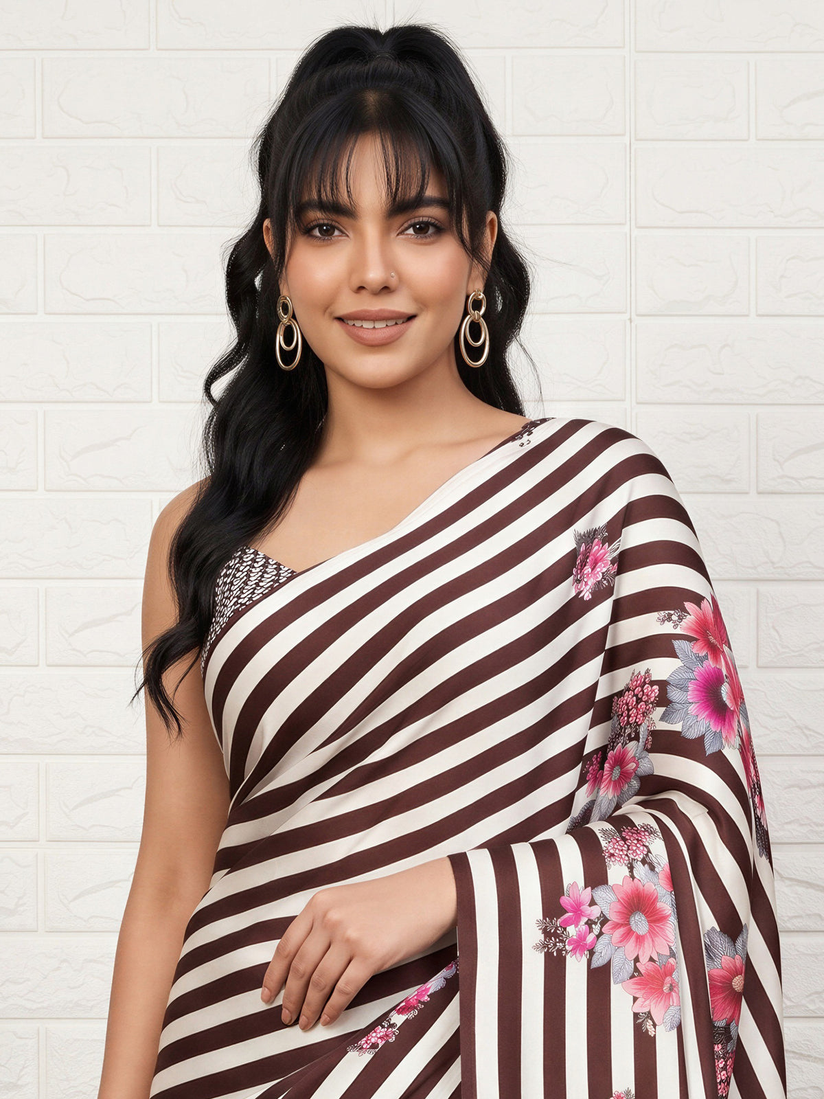 Coffee Brown Satin saree – detail view 3