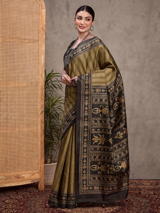 Olive Silk Blend saree – detail view 1
