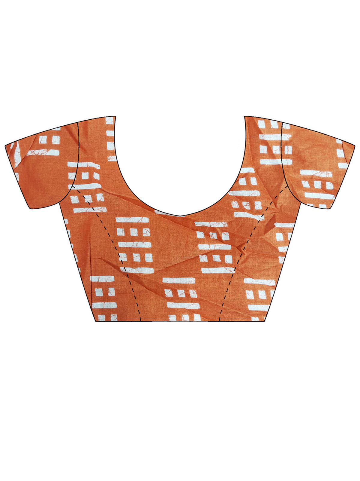 Unstitched orange cotton blouse piece with ethnic motif design